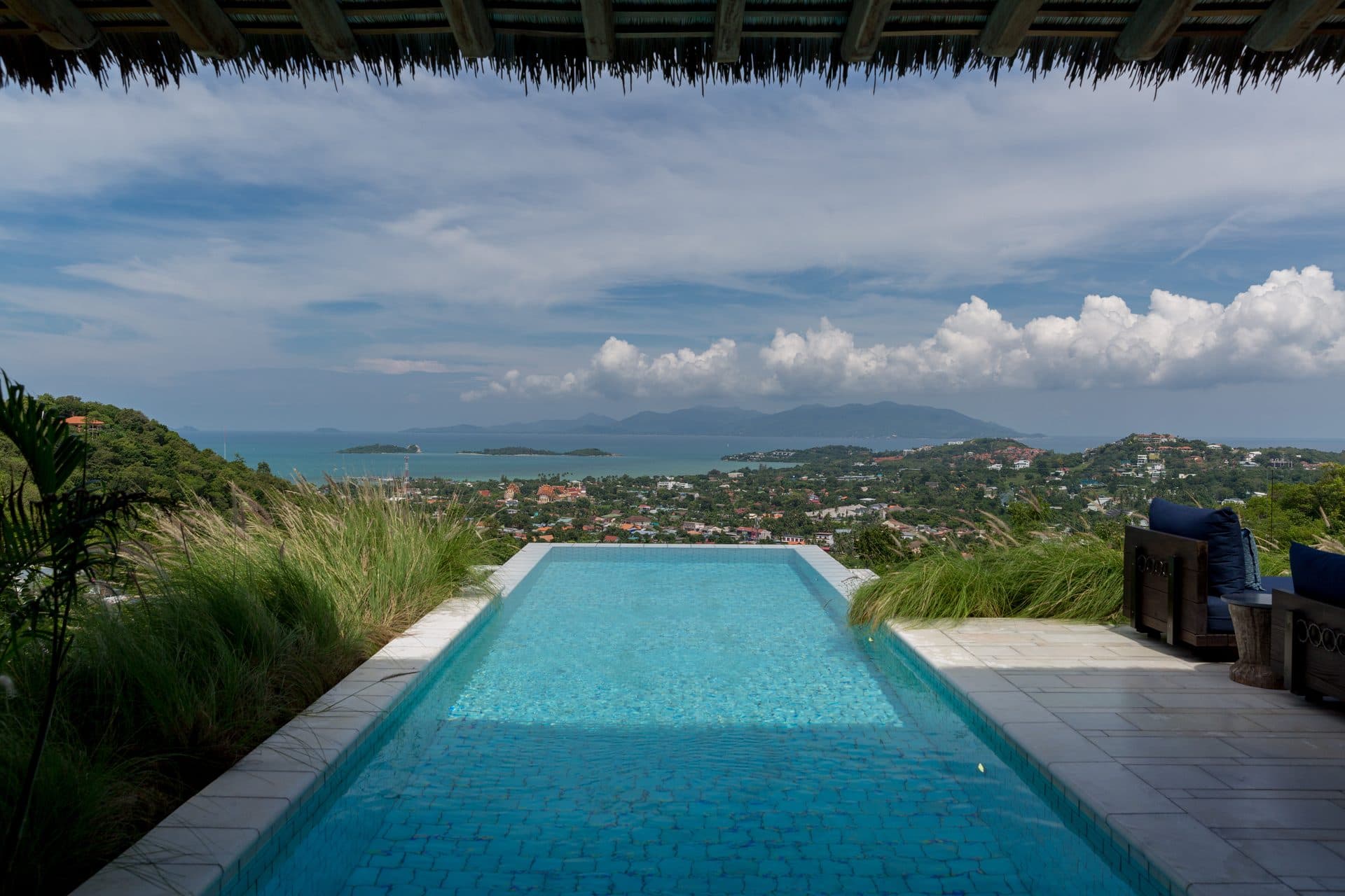 Infinity pool dissolving into the Gulf of Thailand at Villa Kram