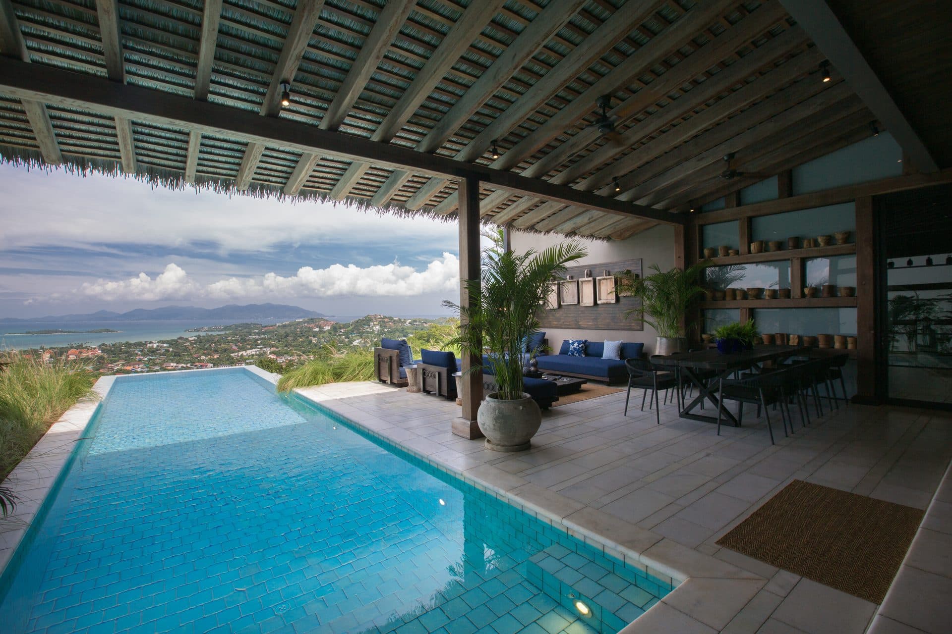 Villa Kram pool terrace overlooking the Gulf of Thailand