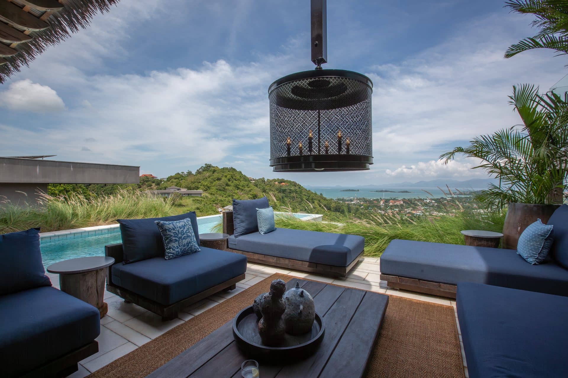 Outdoor terrace overlooking the Gulf of Thailand from the Plai Laem hillside